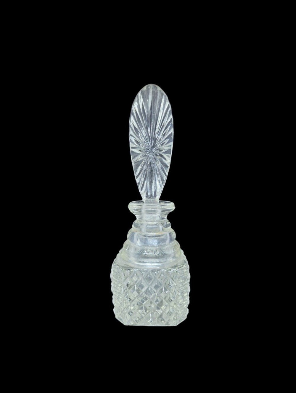 Vintage Clear Cut Glass Perfume Bottle with Stopper - Decorative Home Art